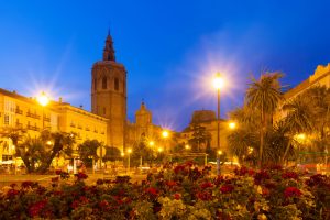 View of Plaza de la Reina in evening. Valencia, Spain